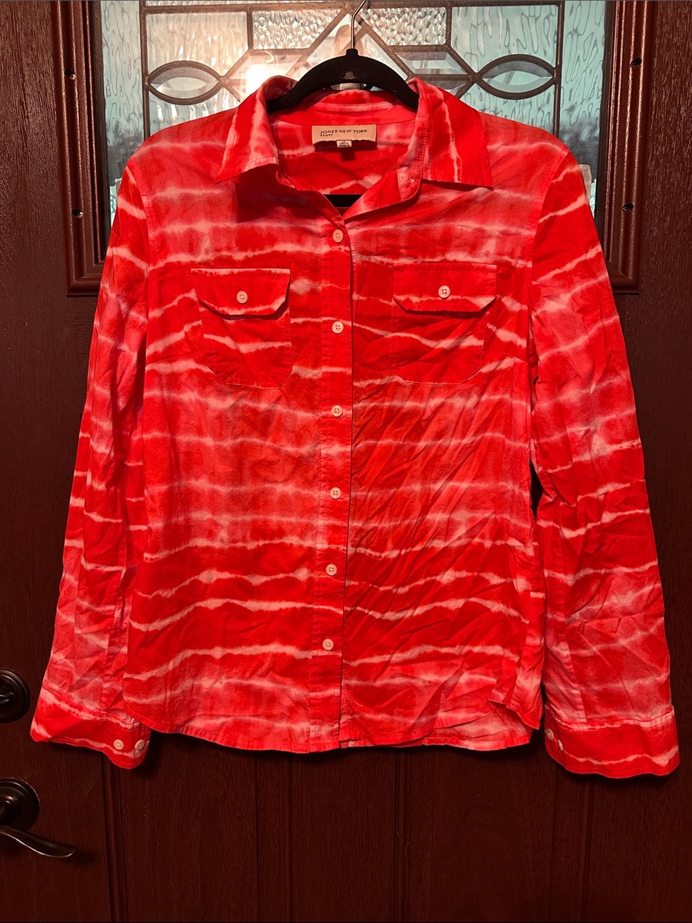 Jones New York Red & White Tie-Dye Button-Down Shirt